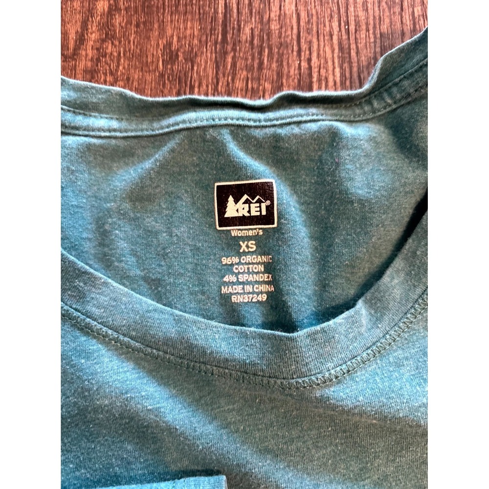 REI Shirt Womens XS Aqua Blue Cotton Classic Fitted Sleeve Performance Crewneck - Picture 4 of 9